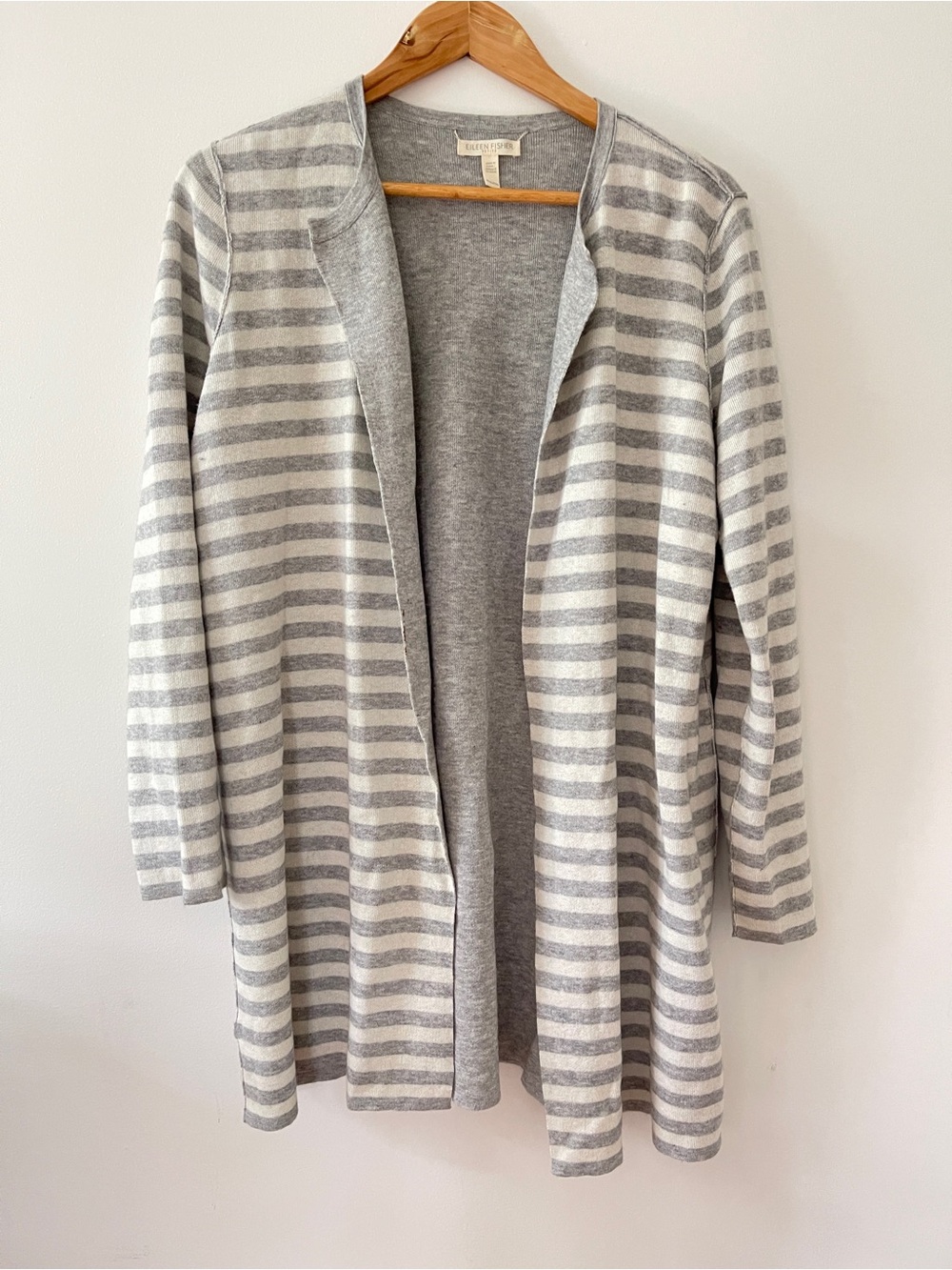 Eileen Fisher Gray & White Striped Cardigan Organic cotton & cashmere Size M